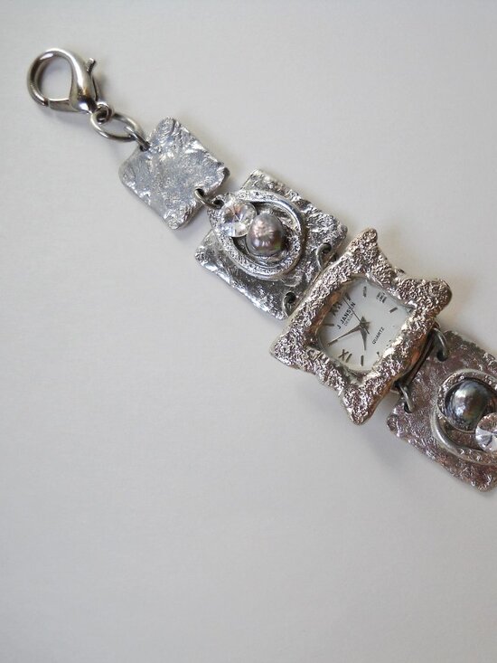 Silver Square Watch Crystal Gemstone Handcrafted Unique Wristwatch New Gift main image 4